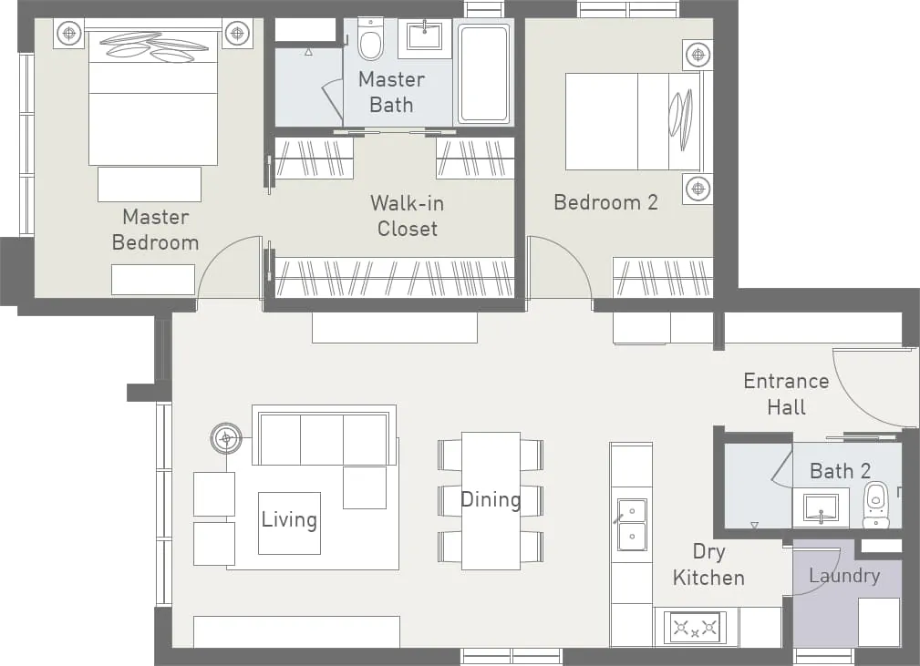 Cappella Embassy Type D2 floor plan — 1,109 sqft 2 bedroom